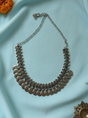 Designer Silver Plated Oxidized Brass Long Necklace