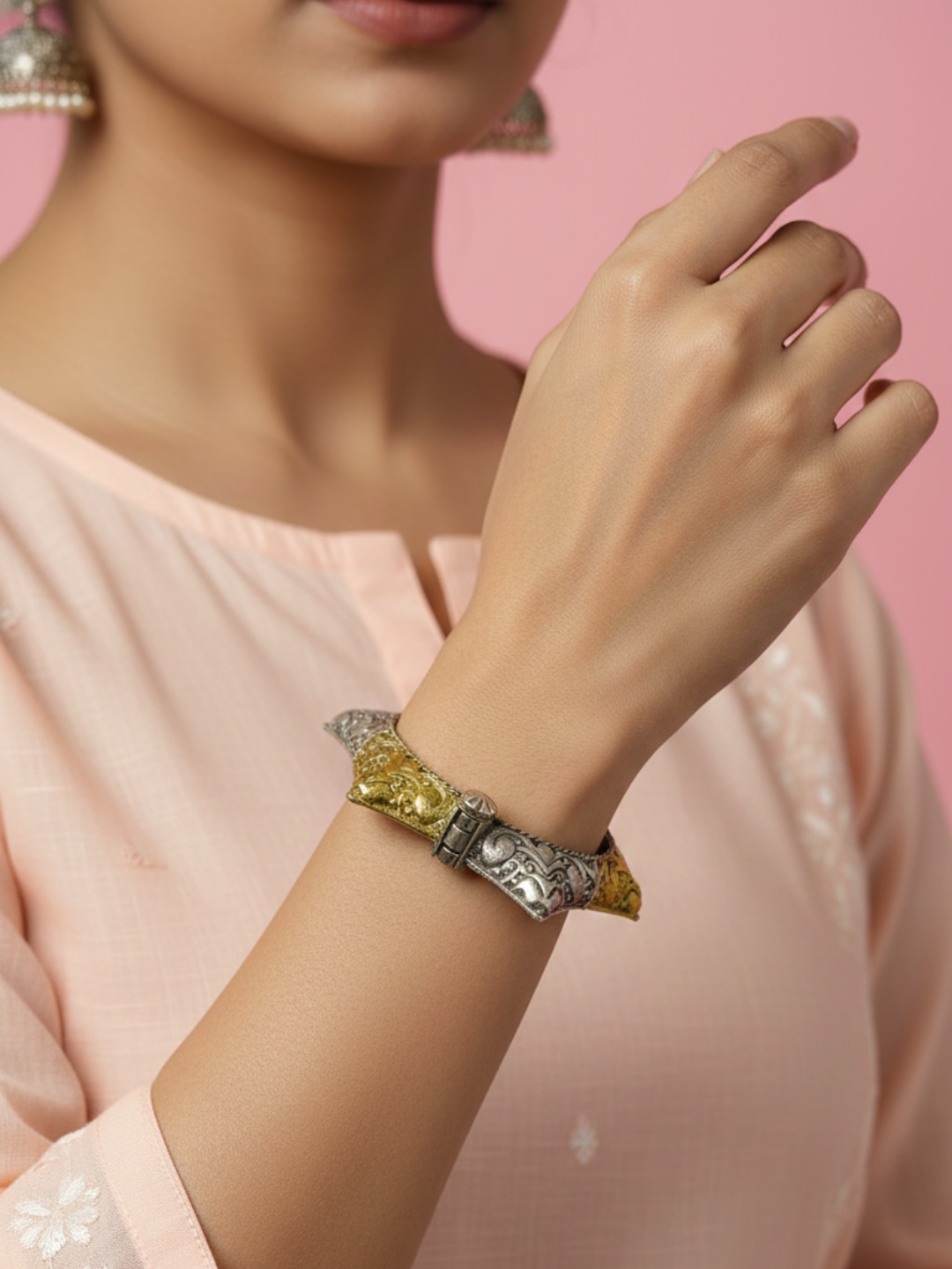 Heritage Bloom Gold-Silver Brass Bracelet