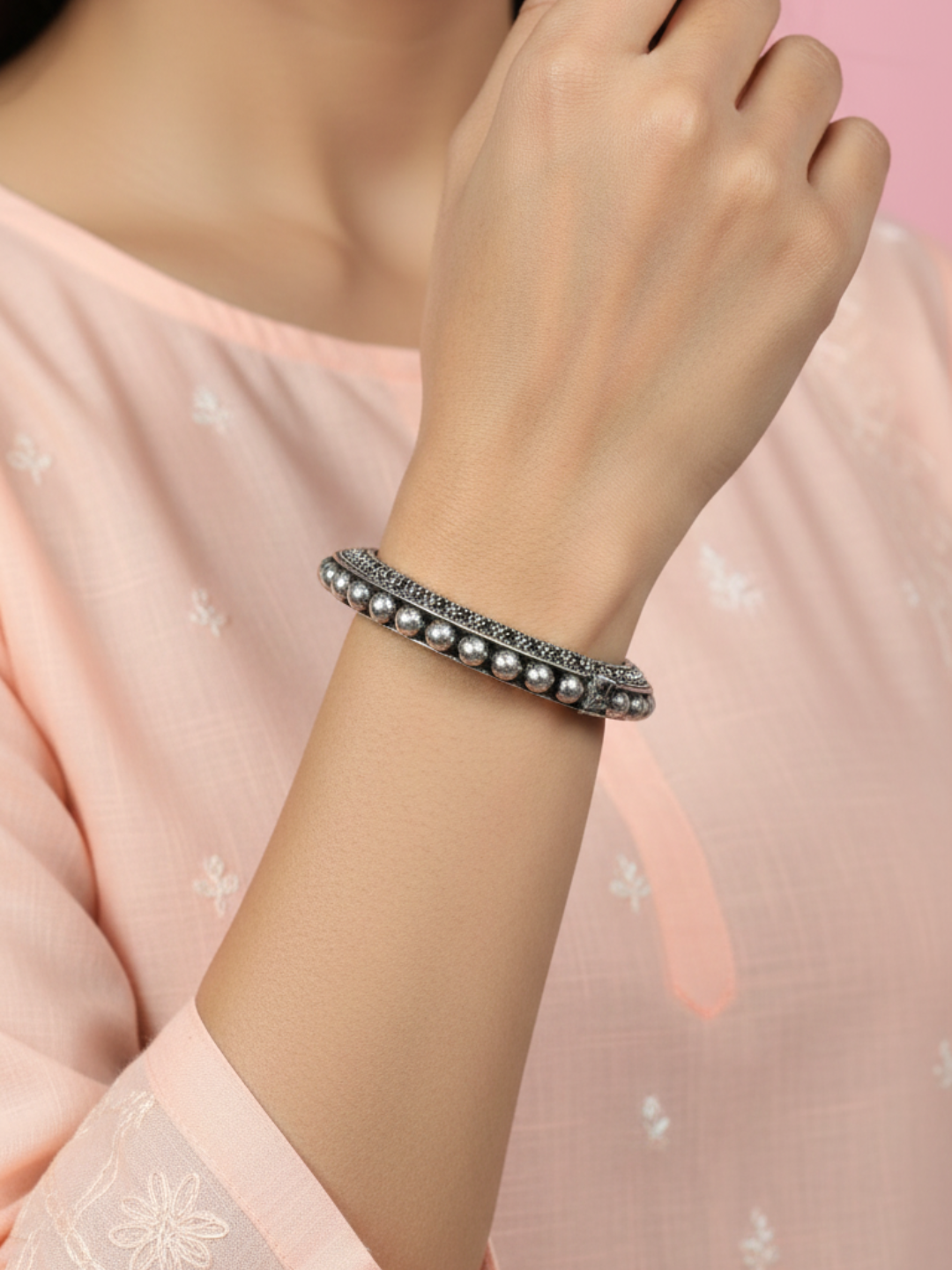 Statement Traditional Silver Finish Brass Bangles