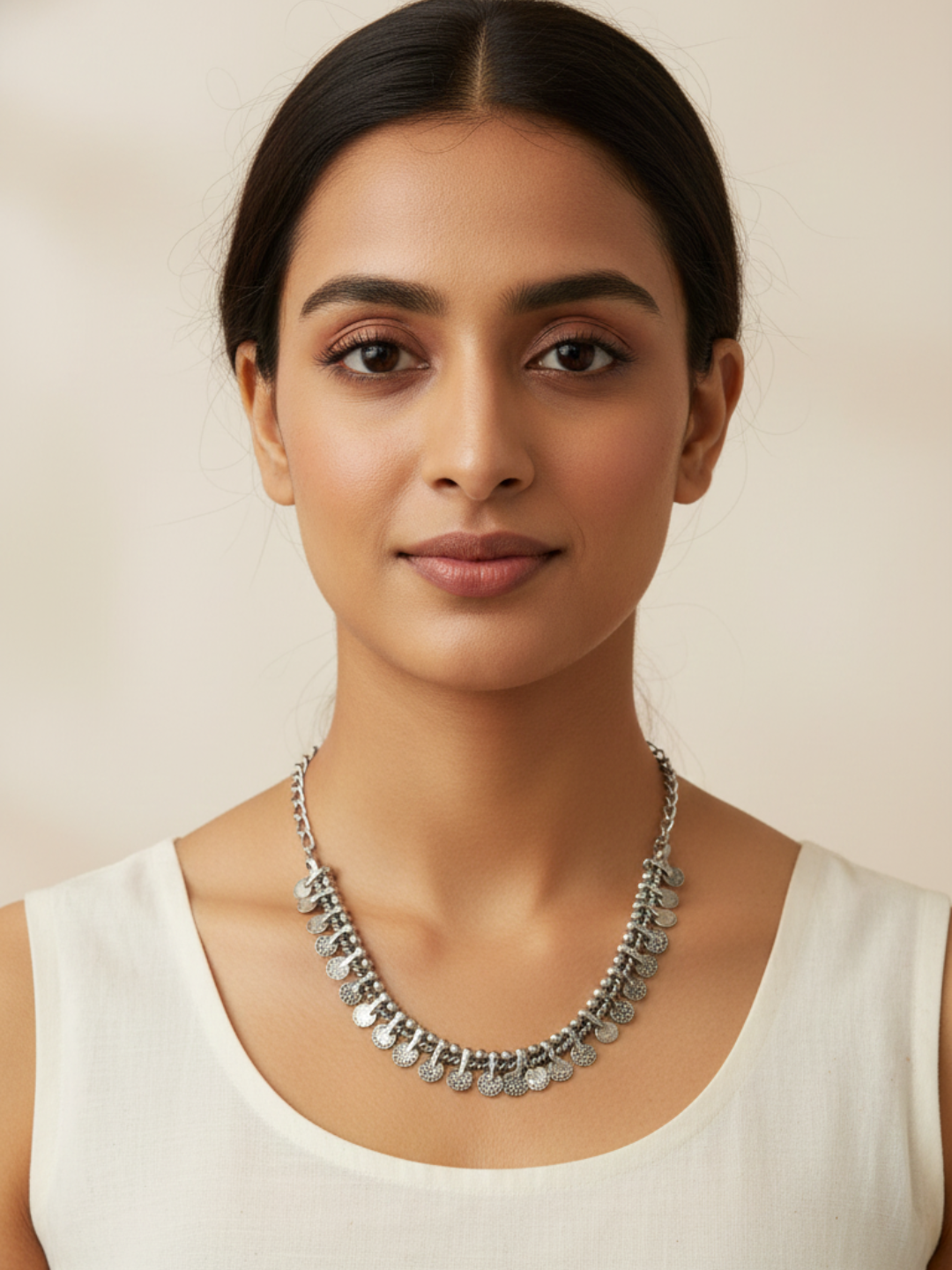 Ethnic Oxidized Silver Plated Statement Necklace