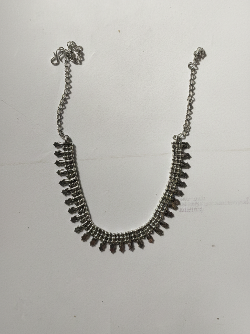 Silver Plated Brass Traditional Long Necklace with Metal Leaf Drops for Women & Girls