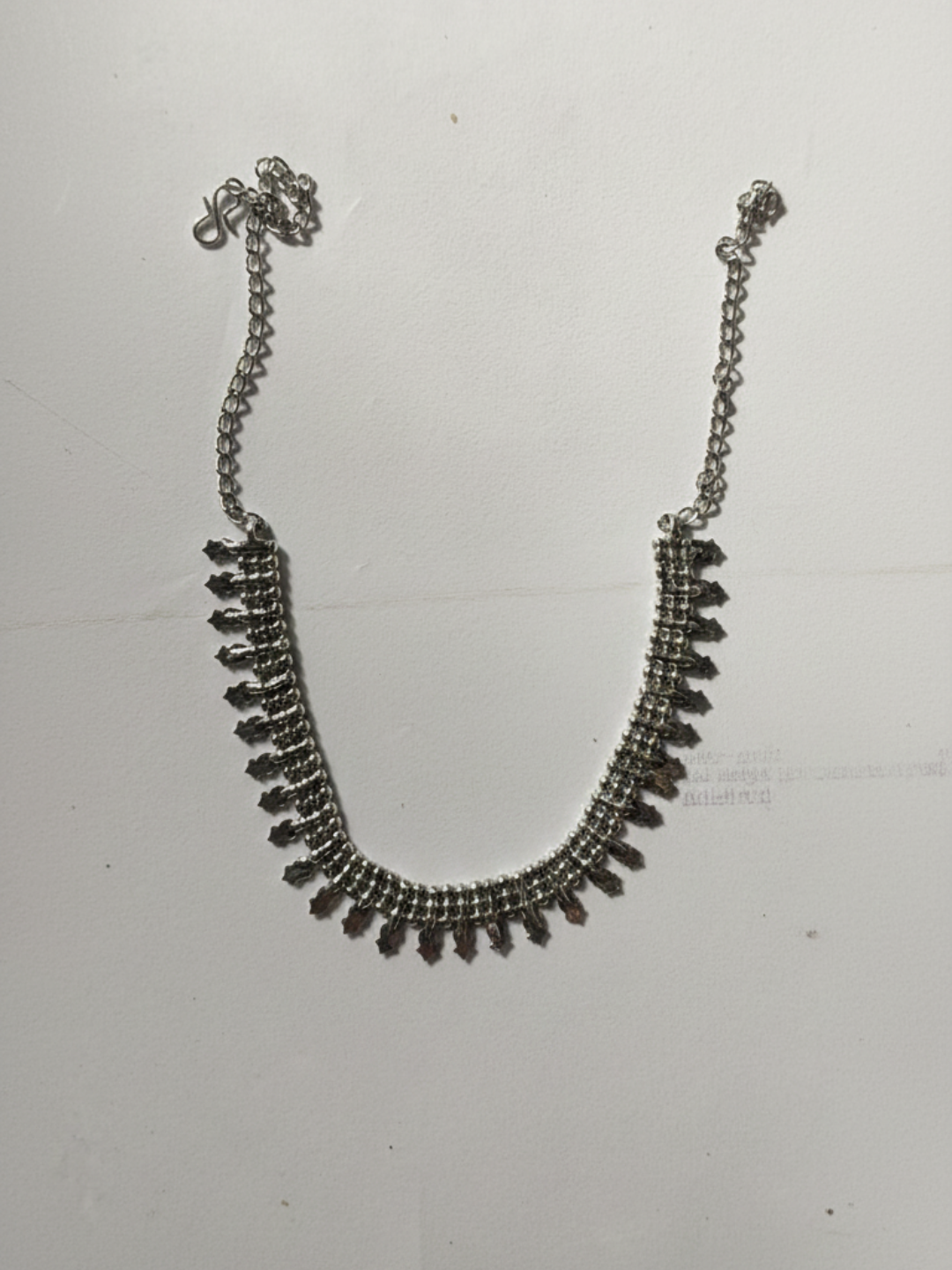 Silver Plated Brass Traditional Long Necklace with Metal Leaf Drops for Women & Girls
