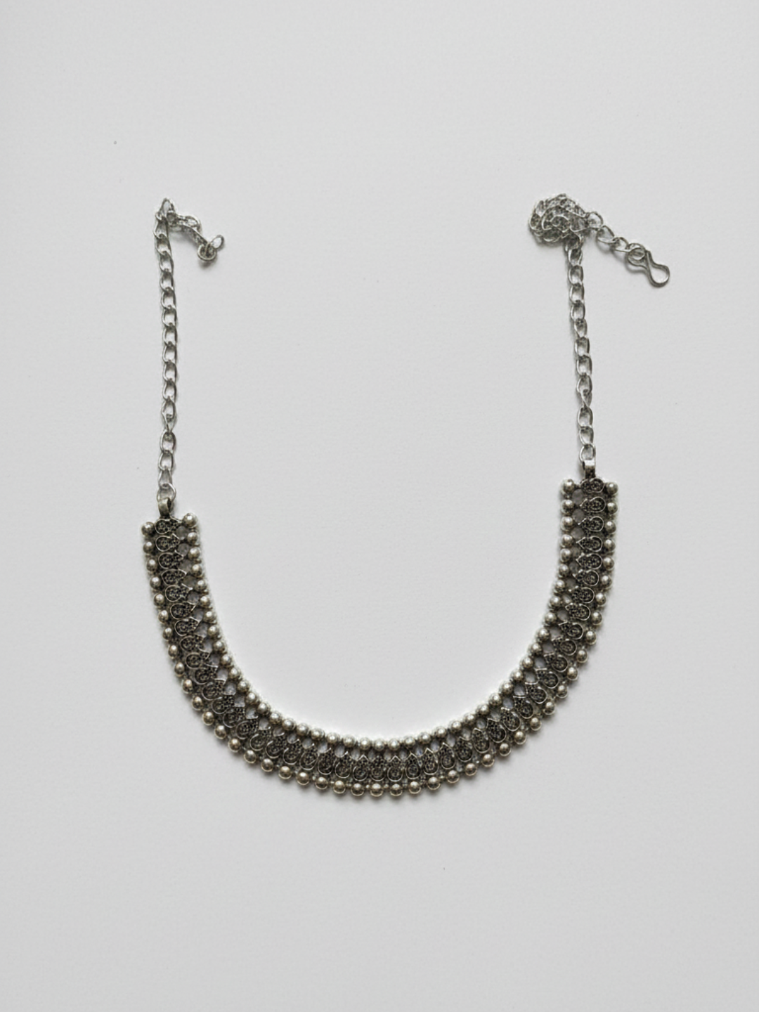 Ethnic Oxidized Silver Plated Brass Drop Design Necklace