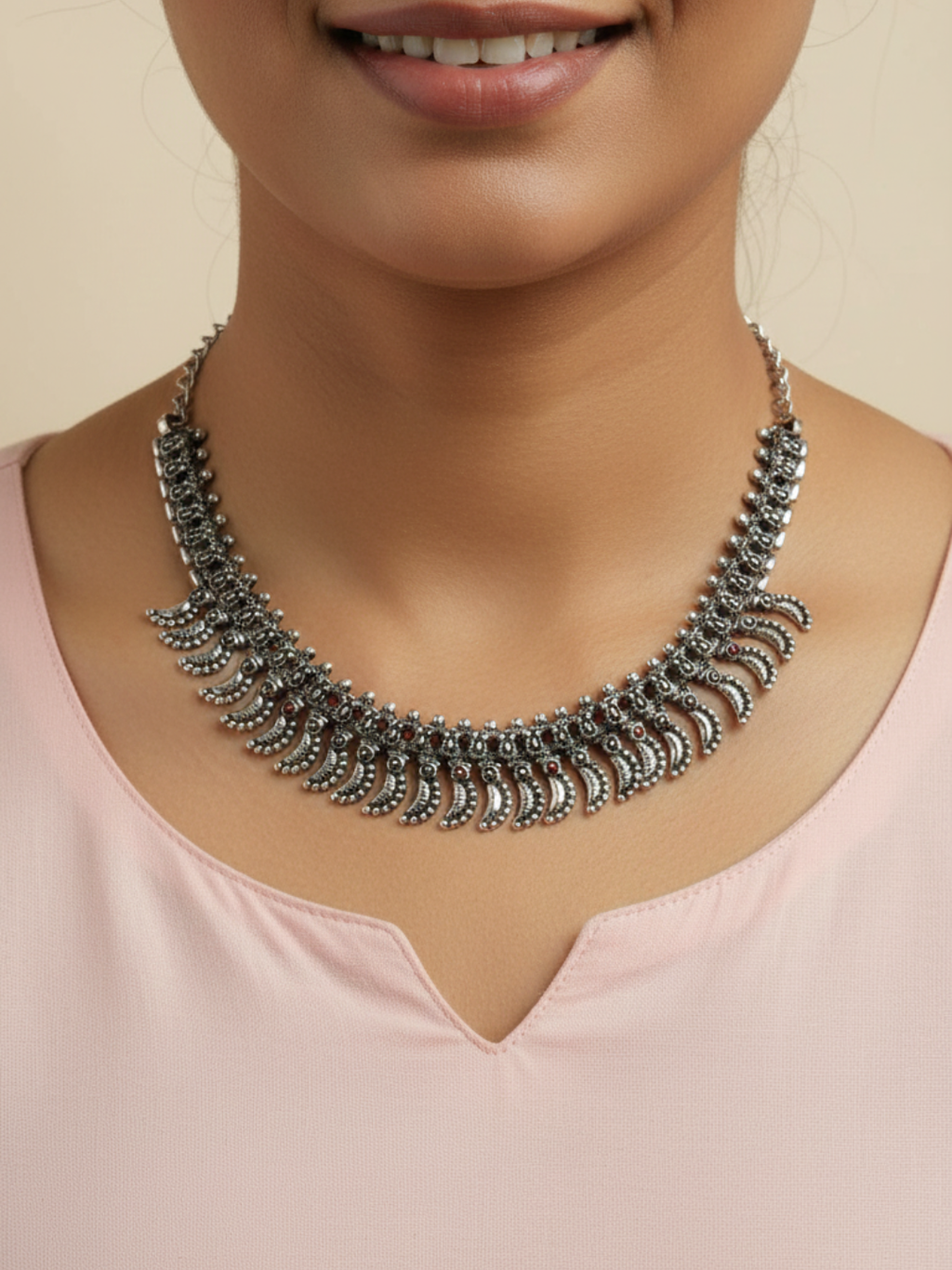 Women’s Oxidised Silver Finish Leaf Design Statement Necklace | Festive & Ethnic Wear