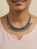 Women’s Oxidised Silver Finish Leaf Design Statement Necklace | Festive & Ethnic Wear