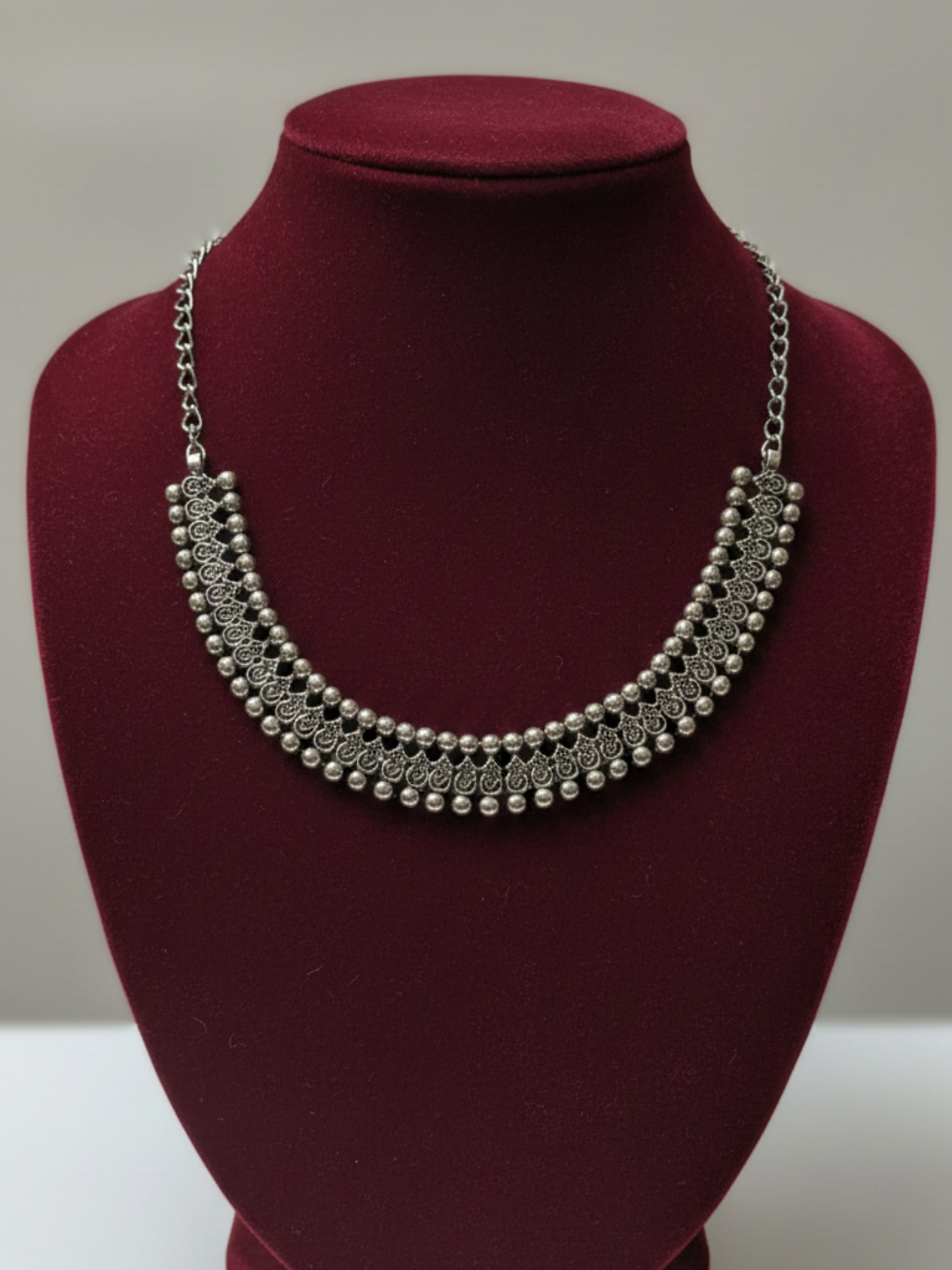 Ethnic Oxidized Silver Plated Brass Drop Design Necklace