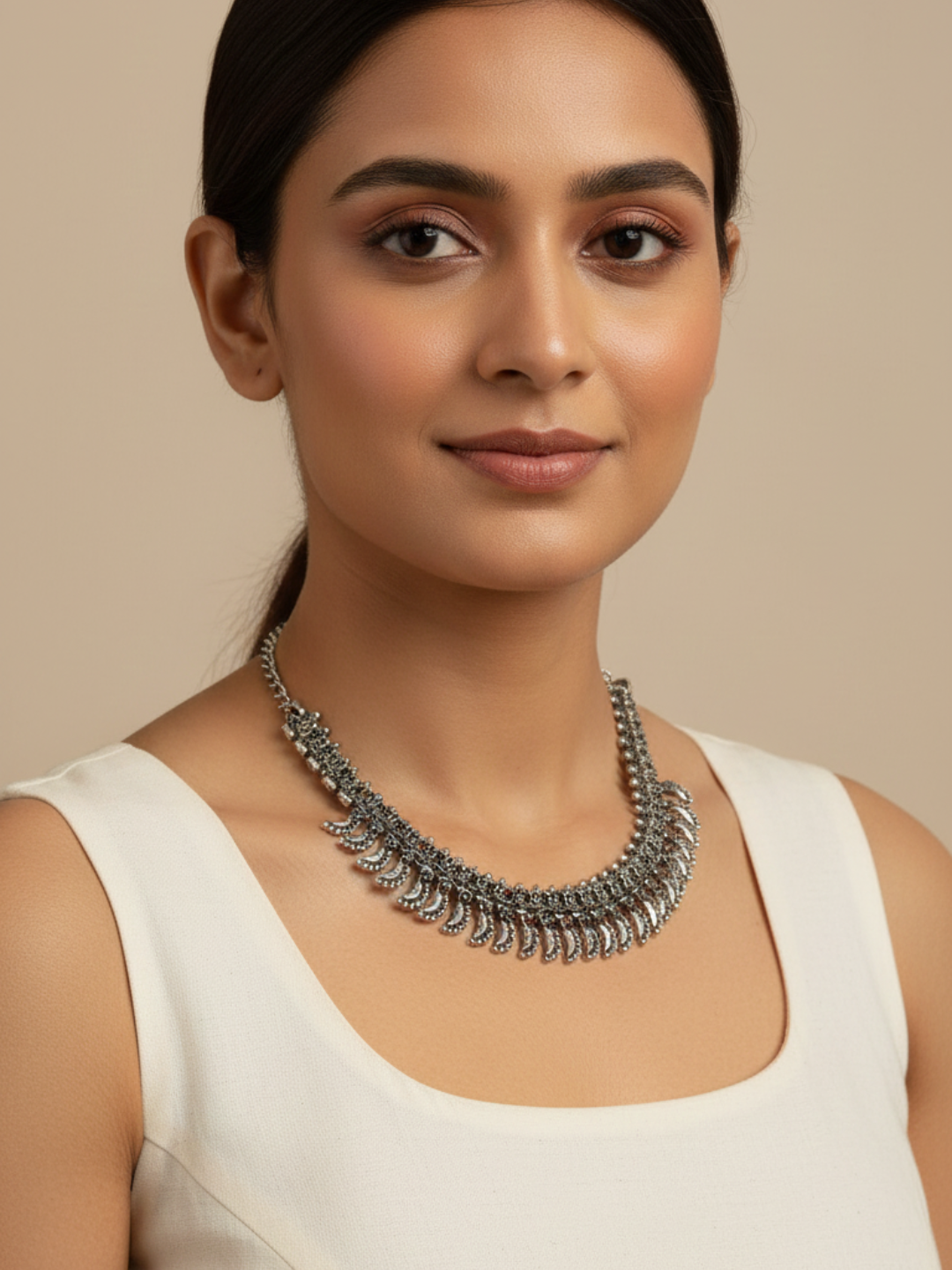 Women’s Oxidised Silver Finish Leaf Design Statement Necklace | Festive & Ethnic Wear