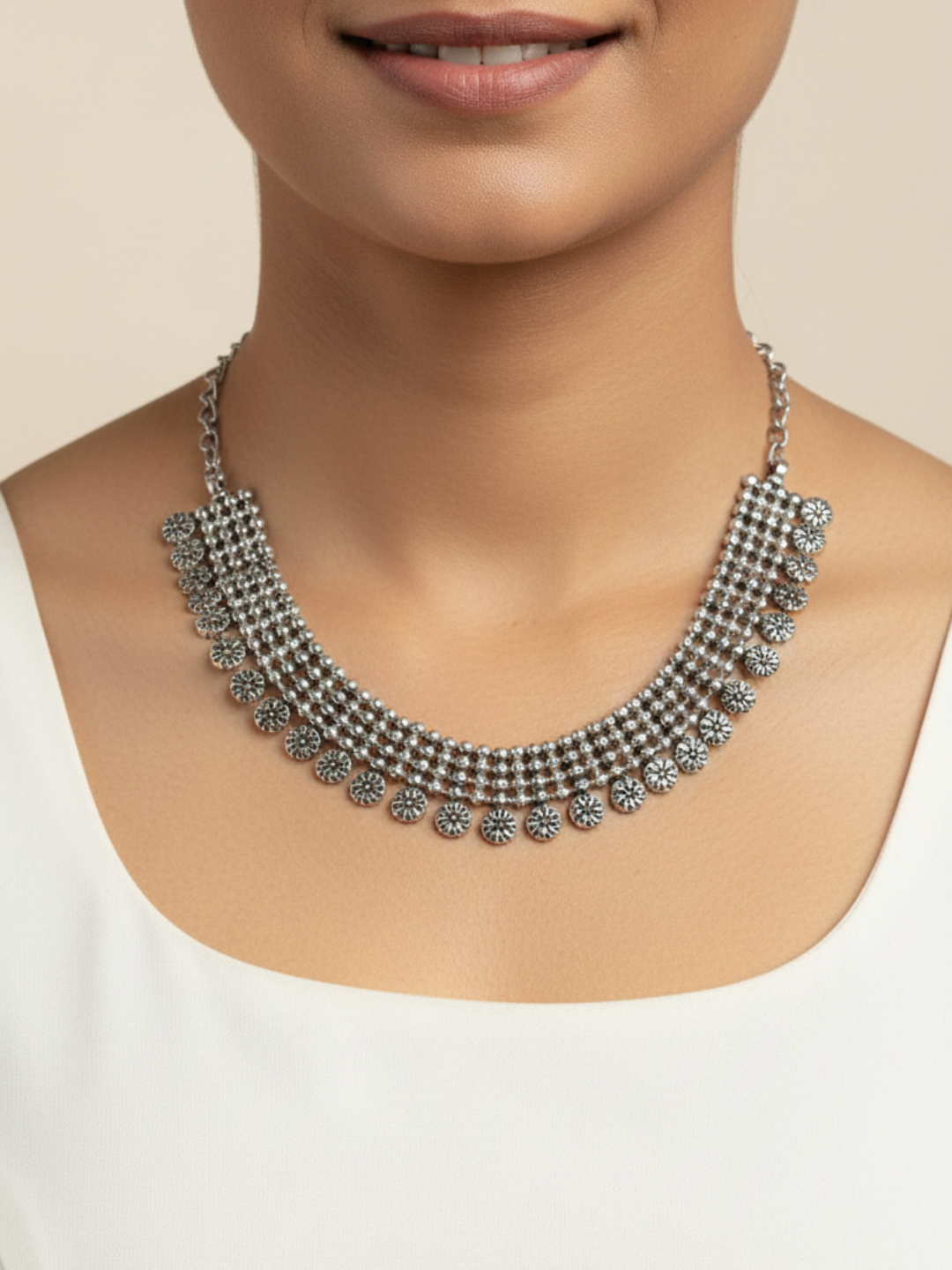 Silver Plated Oxidized Brass Rajasthani Style Necklace for Women