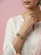 Heritage Bloom Gold-Silver Brass Bracelet