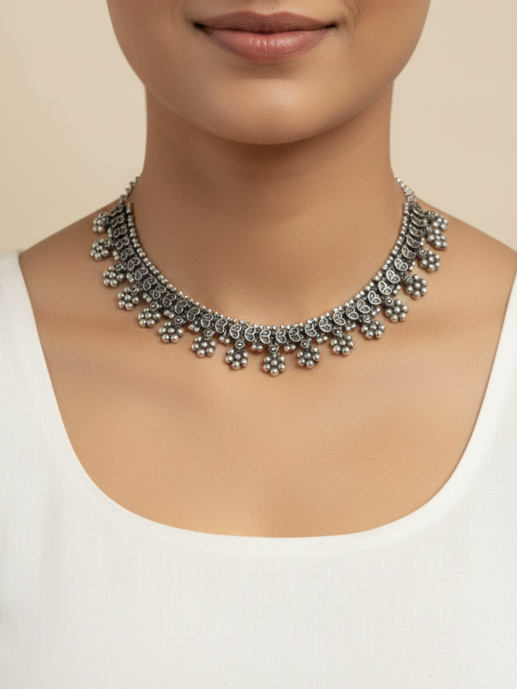 Silver Plated Oxidized Party Wear Traditional Necklace