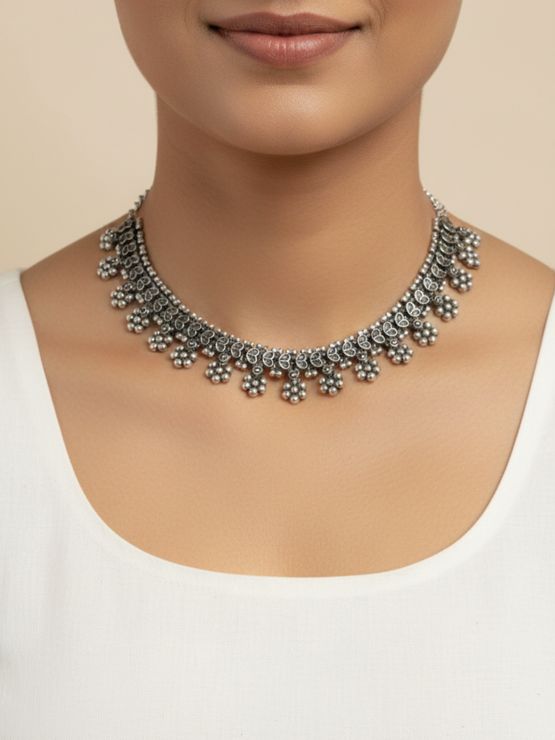 Silver Plated Oxidized Party Wear Traditional Necklace