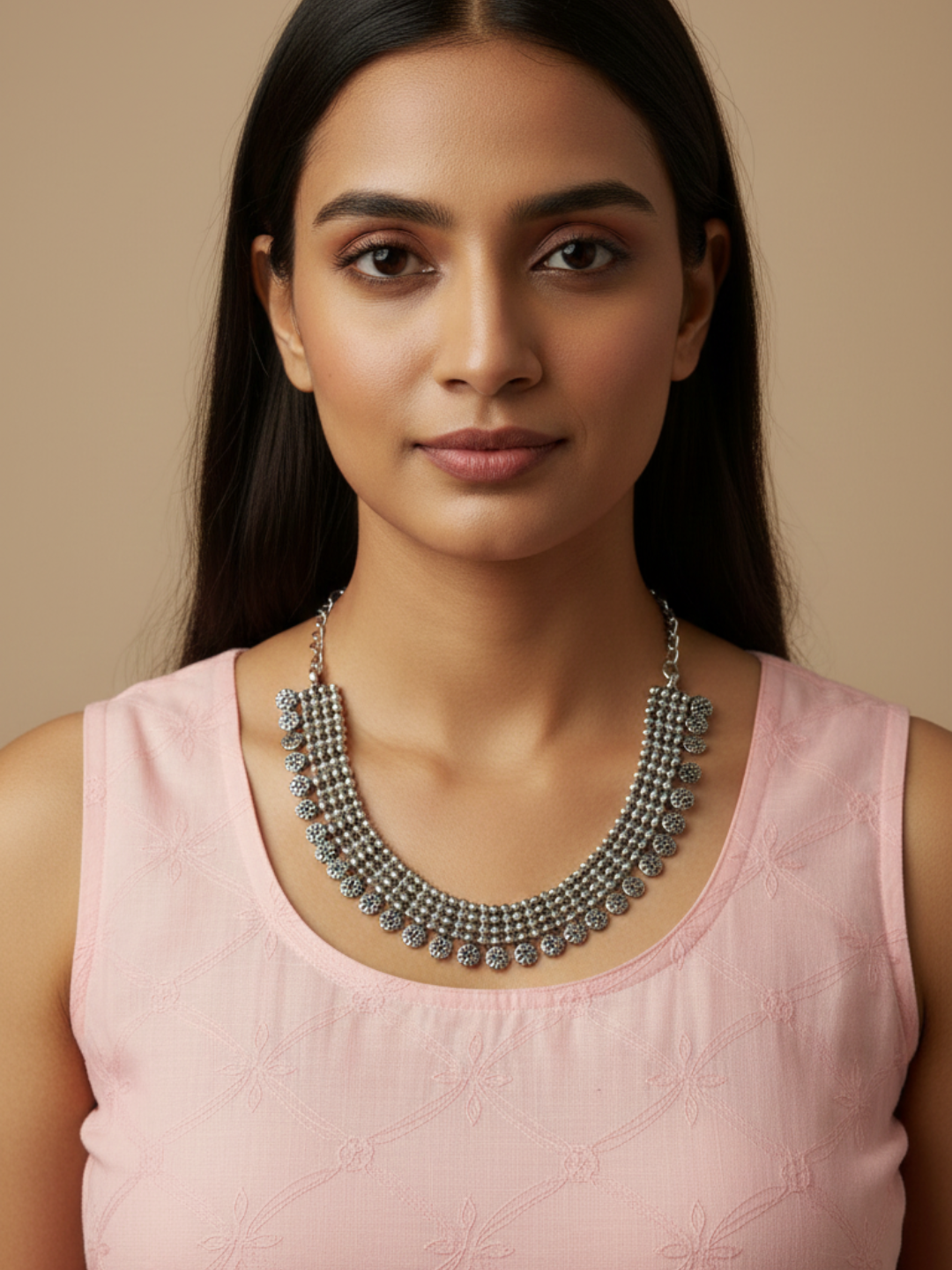 Silver Plated Oxidized Brass Rajasthani Style Necklace for Women