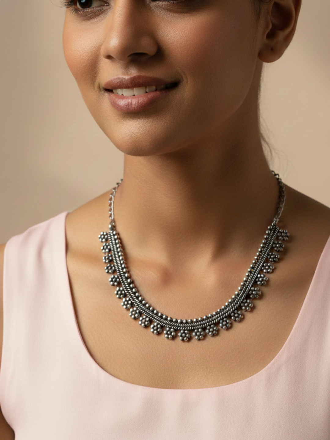 Antique Silver Oxidized Trible Choker