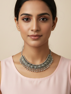Ethnic Oxidized Silver Plated Brass Drop Design Necklace