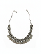 Oxidized Silver Plated Brass Heavy Coin Layered Statement Necklace for Women & Girls