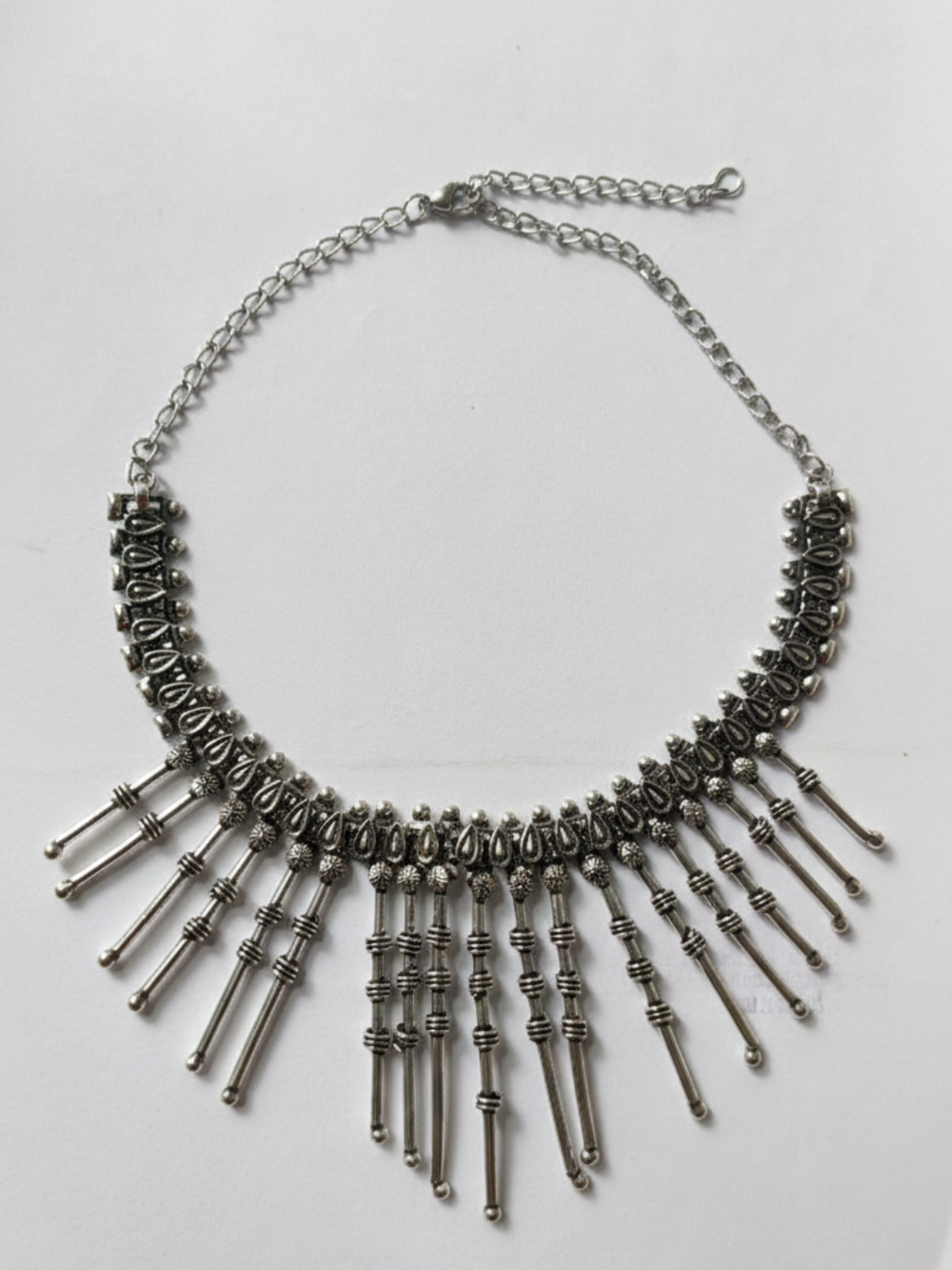 Women’s Oxidised Silver Finish Metal Beads Necklace | Ethnic Fringe Statement Jewellery