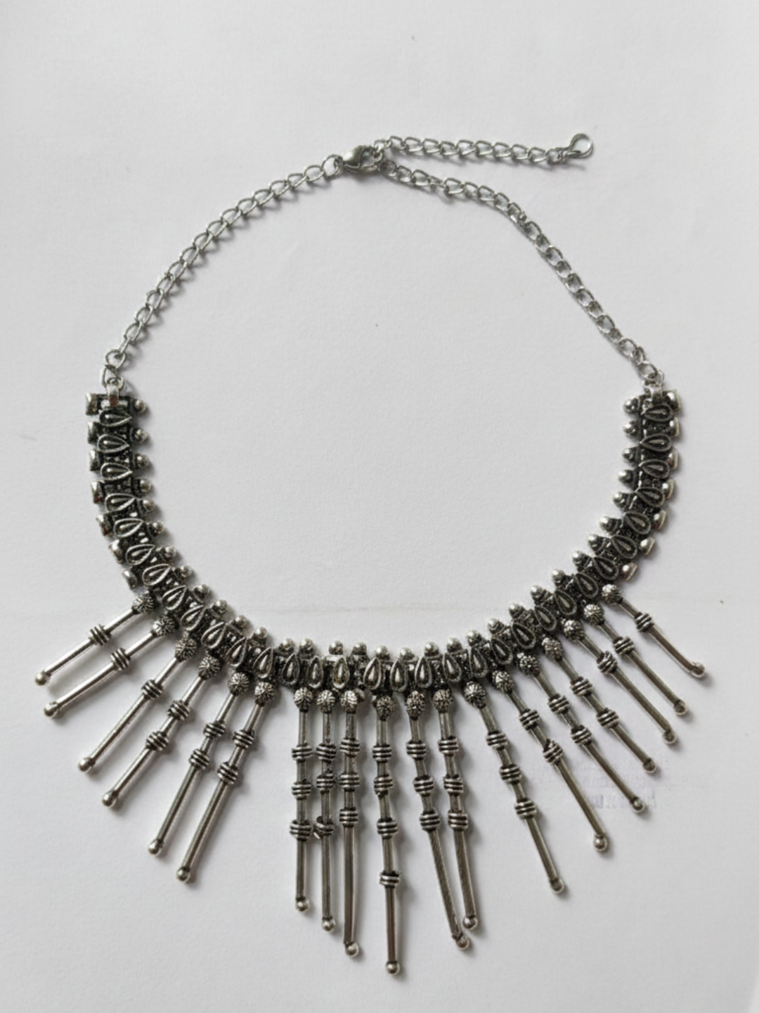 Women’s Oxidised Silver Finish Metal Beads Necklace | Ethnic Fringe Statement Jewellery