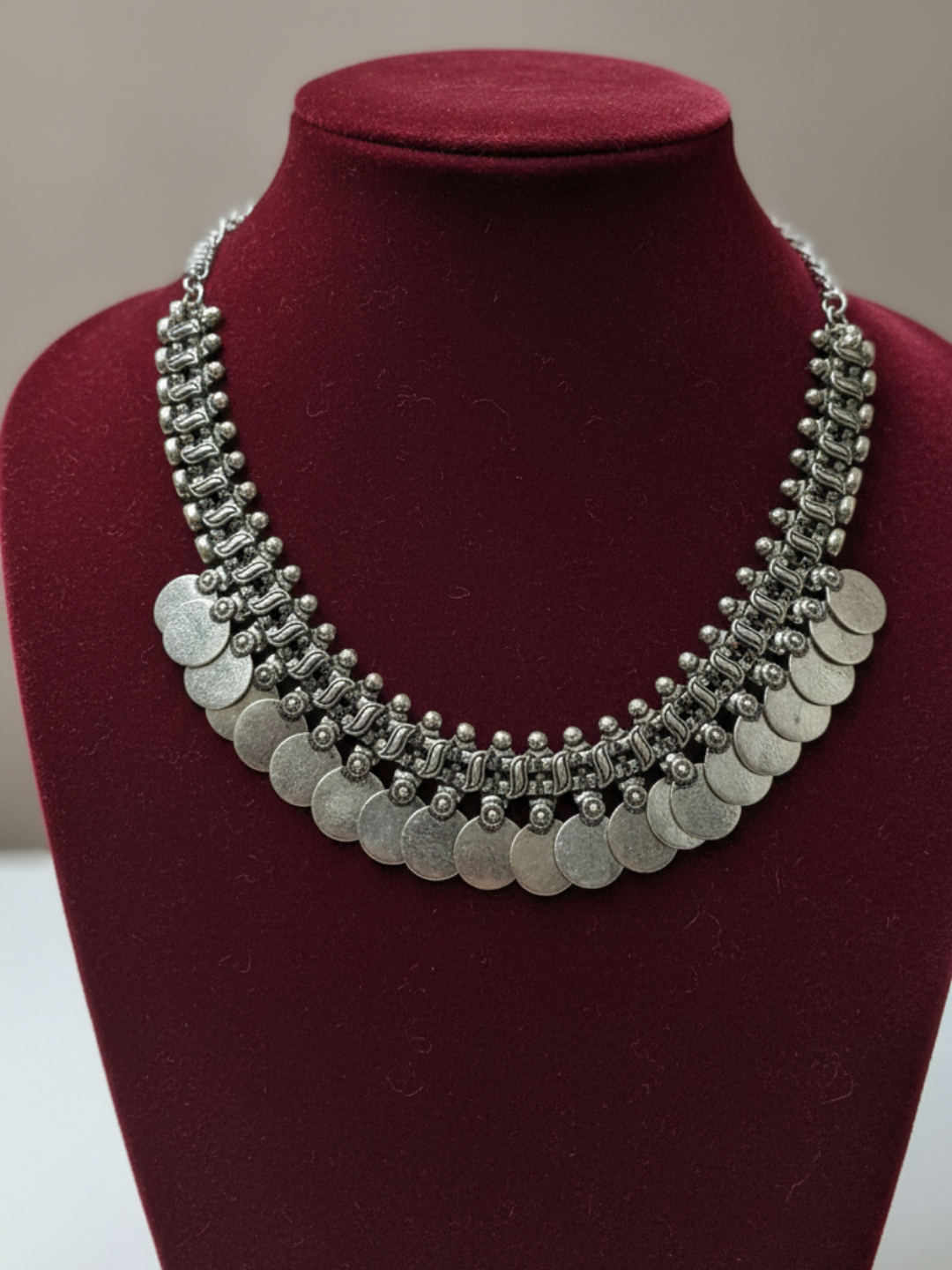 Handmade Silver-Plated Oxidized Brass Necklace - Tribal Statement Jewelry for Women