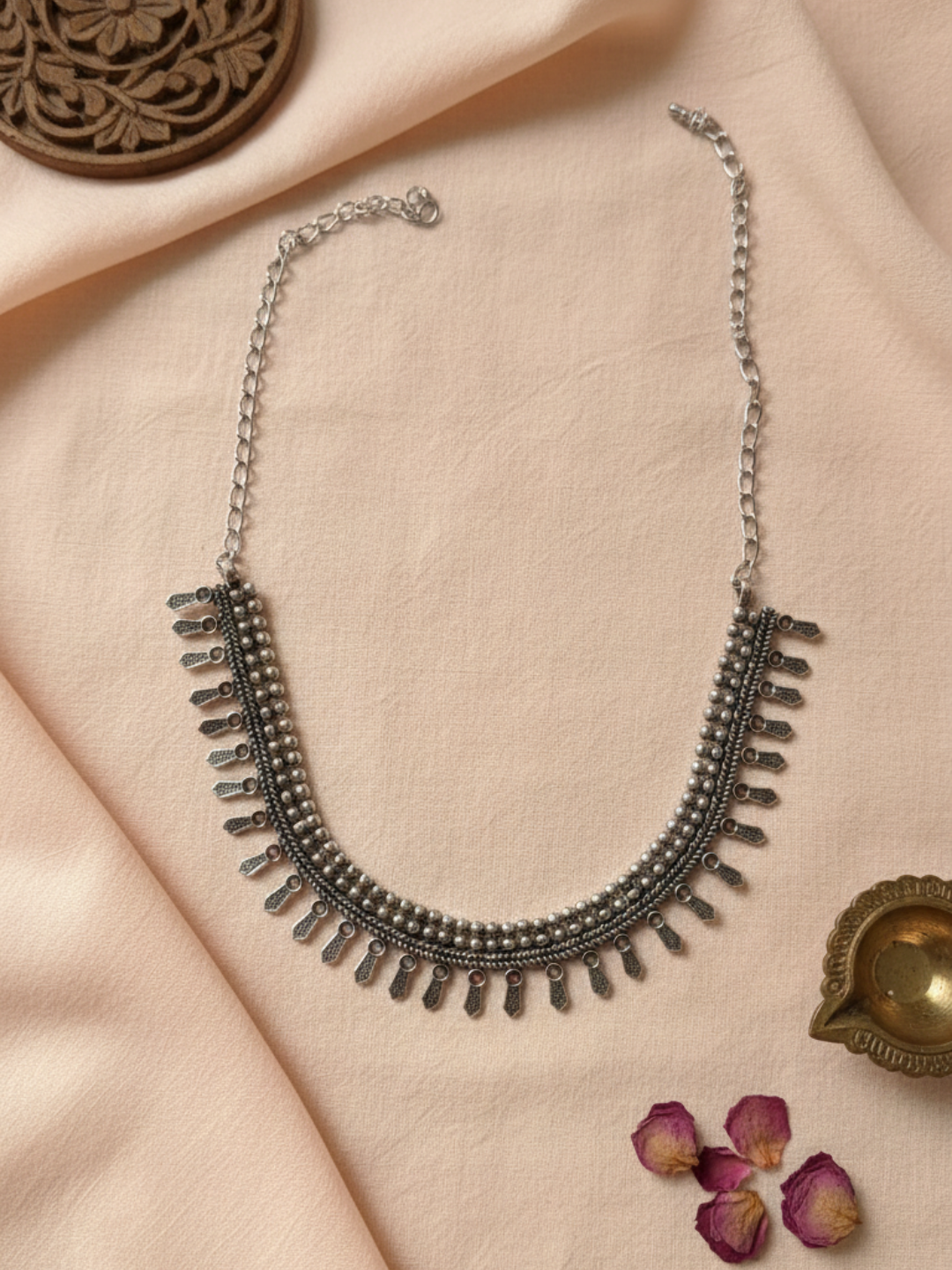 Oxidized Silver Plated Brass Traditional Statement Necklace for Women & Girls