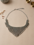 Silver-Plated Brass Teardrop Fringe Necklace - Handmade Oxidized