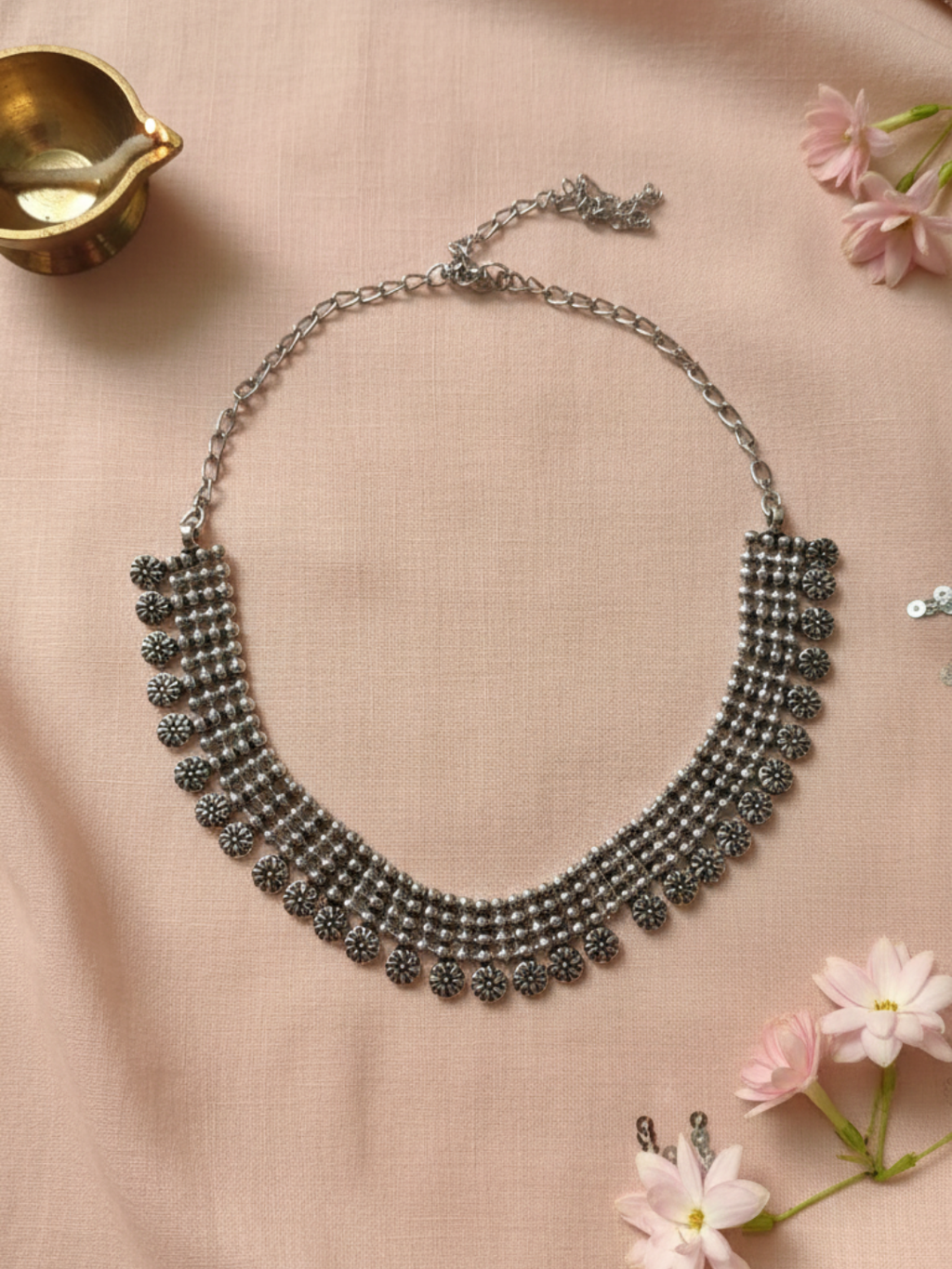 Silver Plated Oxidized Brass Rajasthani Style Necklace for Women