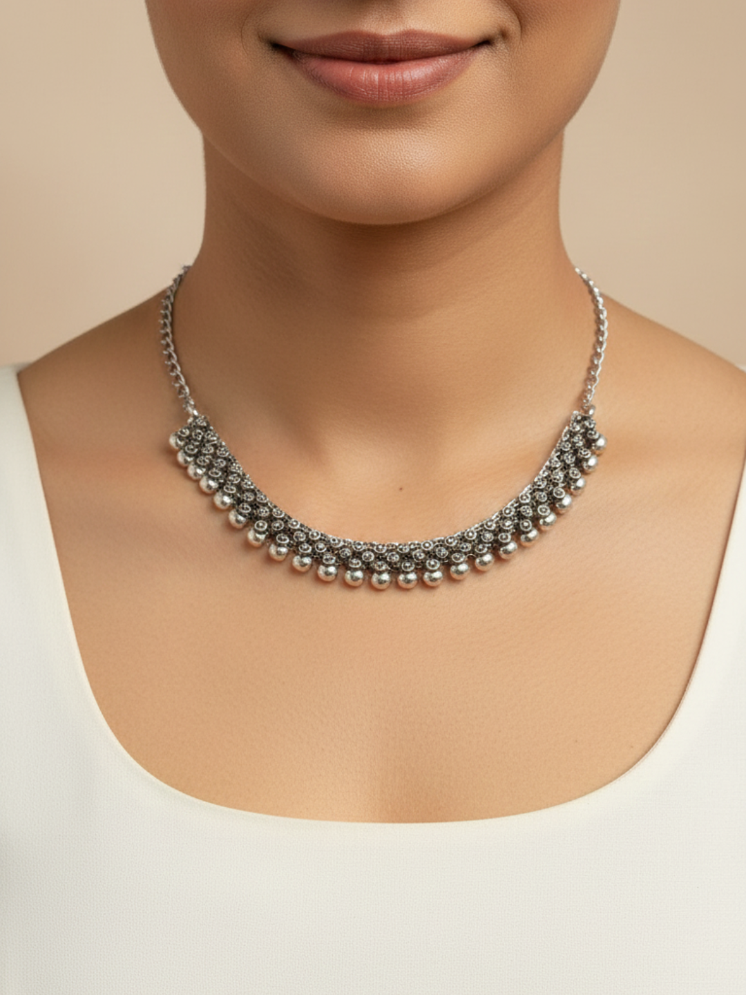 Silver Plated Oxidized Brass Ethnic Party Wear Necklace for Women