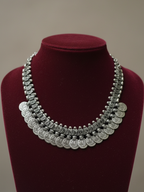 Oxidized Silver Plated Brass Heavy Coin Layered Statement Necklace for Women & Girls