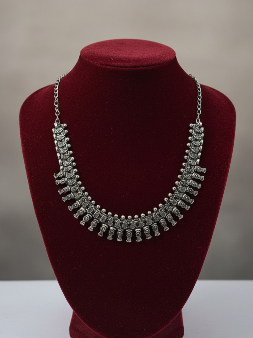Ethnic Oxidized Silver Brass Long Statement Necklace for Women & Girls