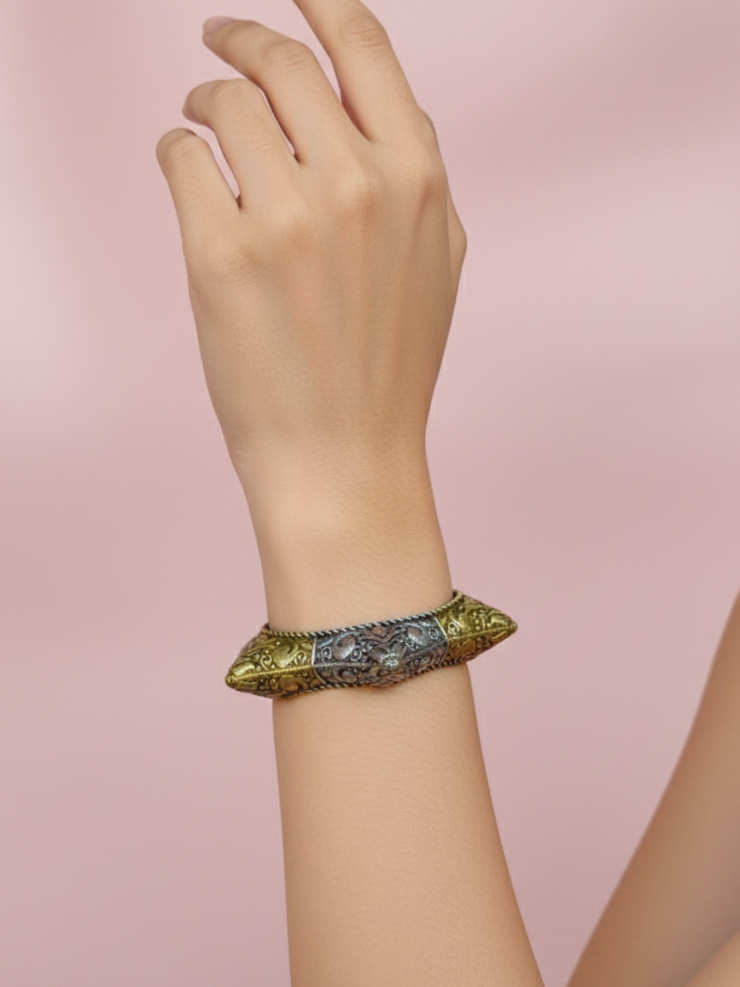 Heritage Bloom Gold-Silver Brass Bracelet